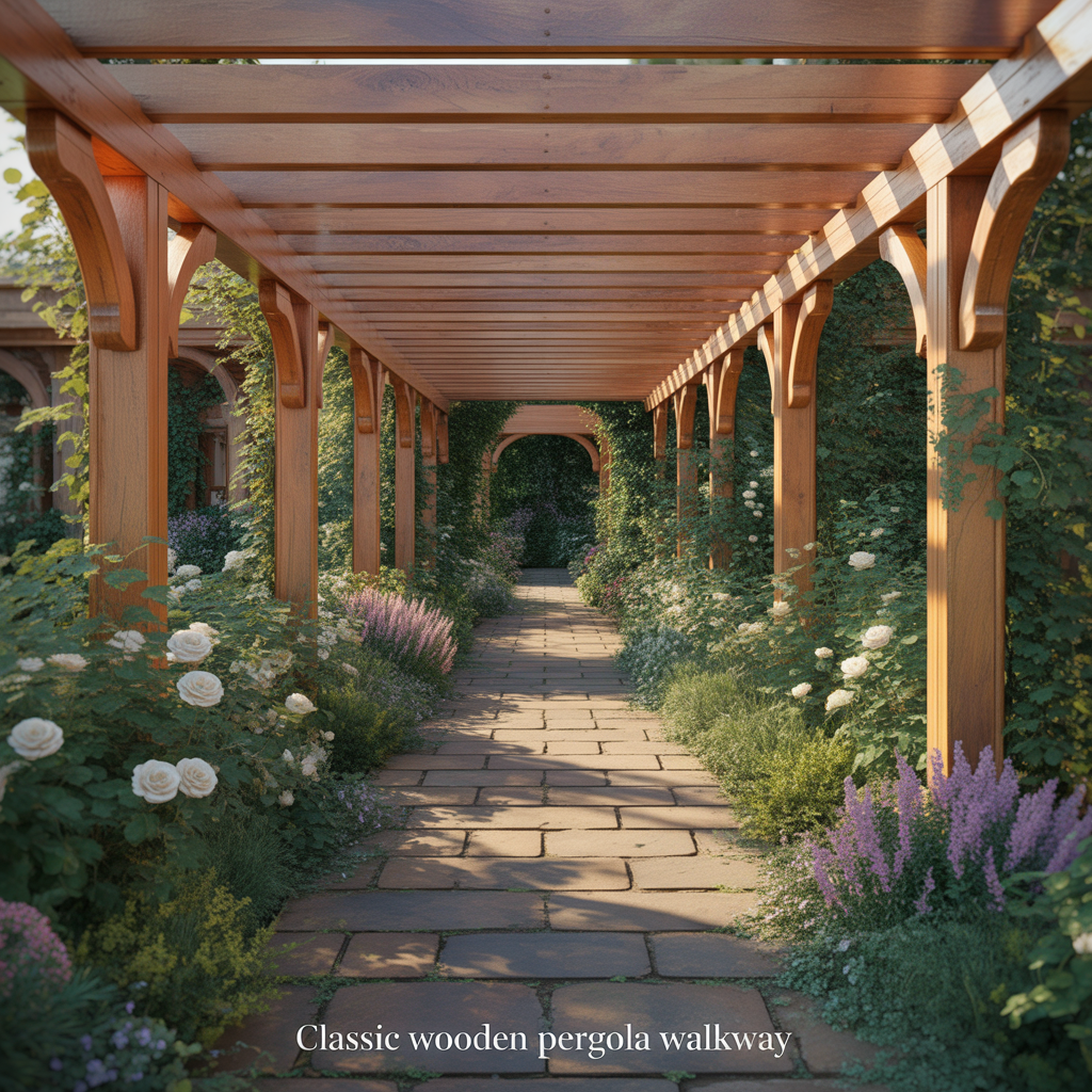 Classic Wooden Pergola Walkway