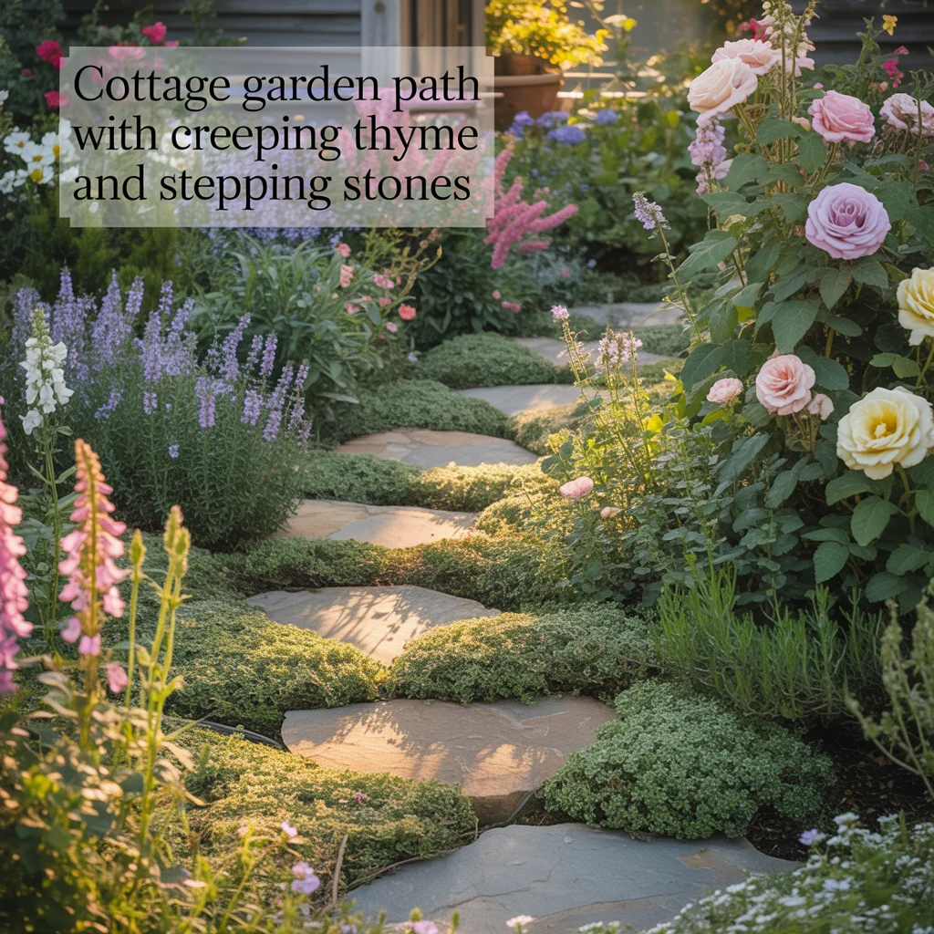 Cottage Garden Path With Creeping Thyme and Stepping Stones