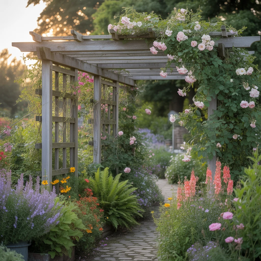 Cottage Garden Pergola Path With Mixed Planting