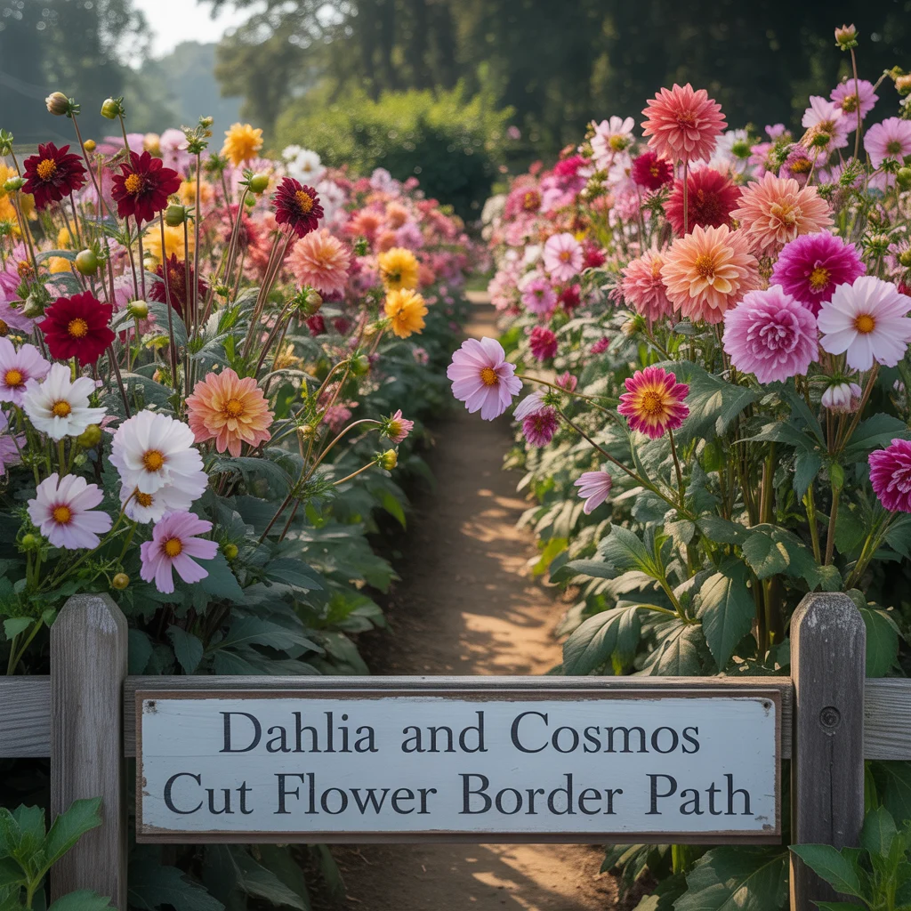 Dahlia and Cosmos Cut Flower Border Path