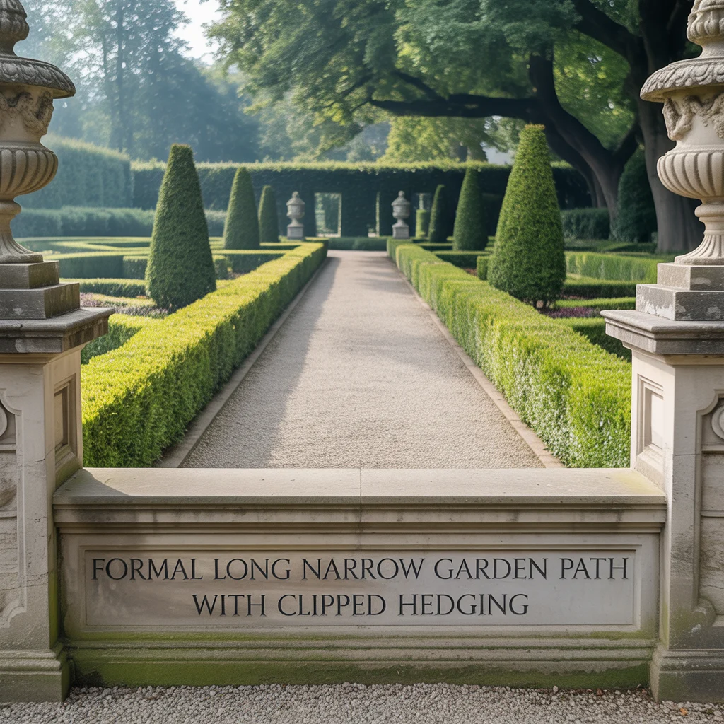 Formal Long Narrow Garden Path With Clipped Hedging