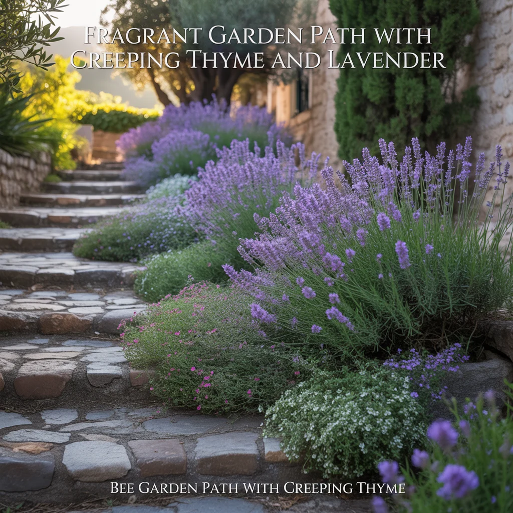 Fragrant Garden Path With Creeping Thyme and Lavender