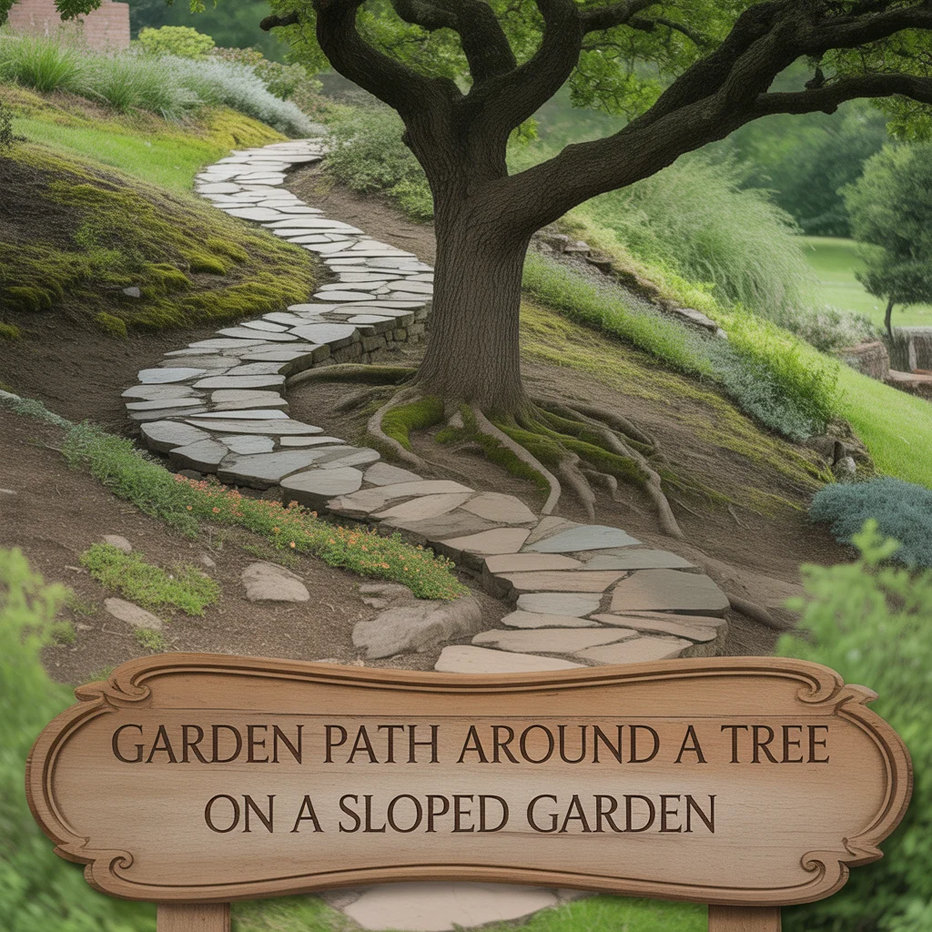 Garden Path Around a Tree on a Sloped Garden