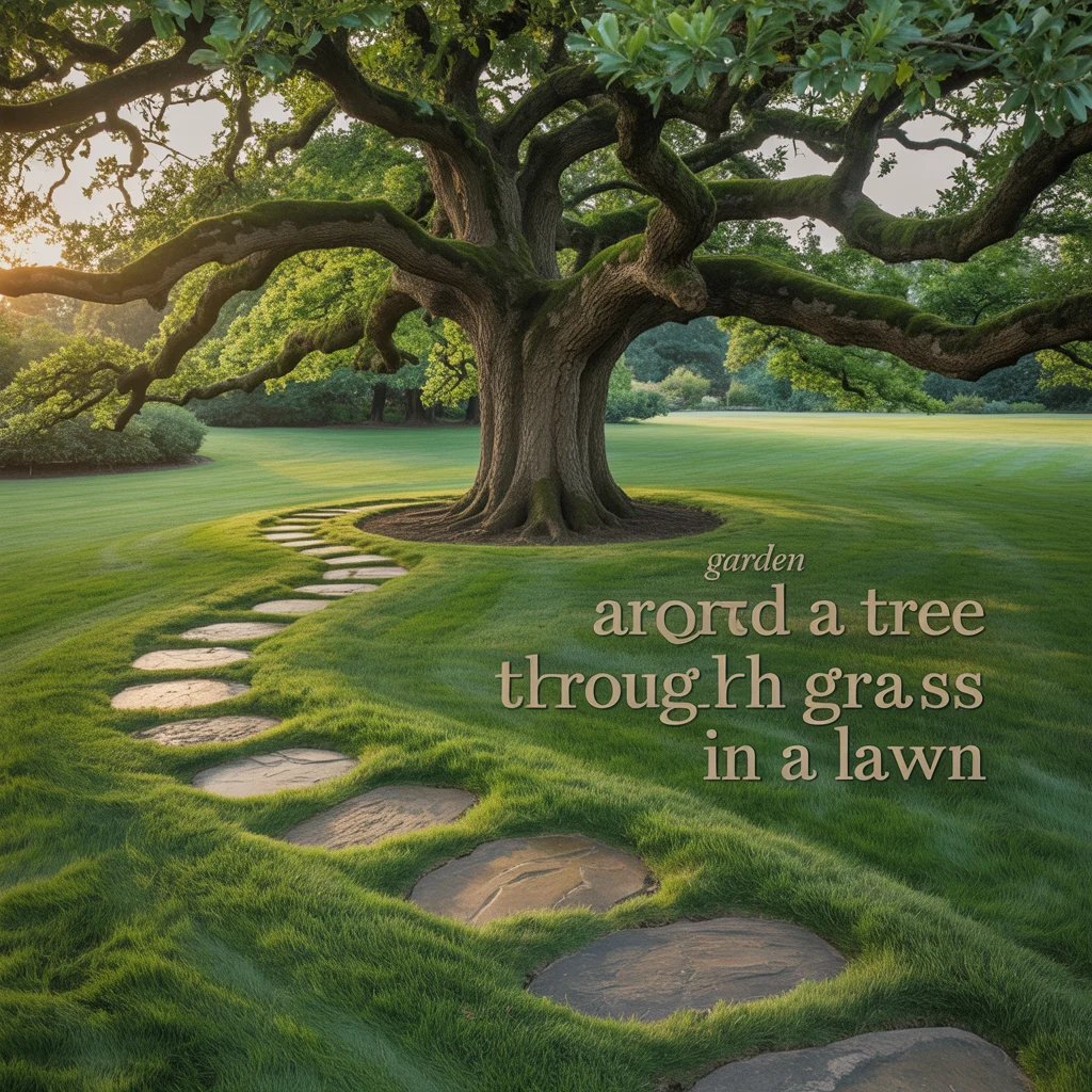 Garden Path Around a Tree Through Grass in a Lawn