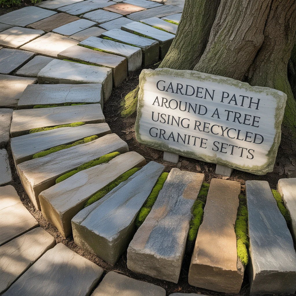 Garden Path Around a Tree Using Recycled Granite Setts