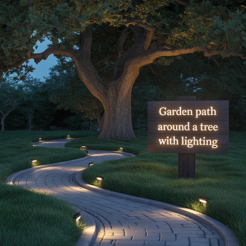 Garden Path Around a Tree With Lighting
