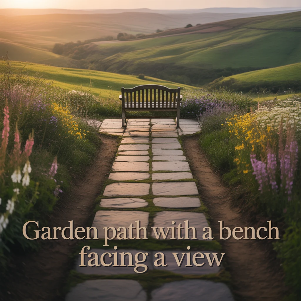 Garden Path With a Bench Facing a View