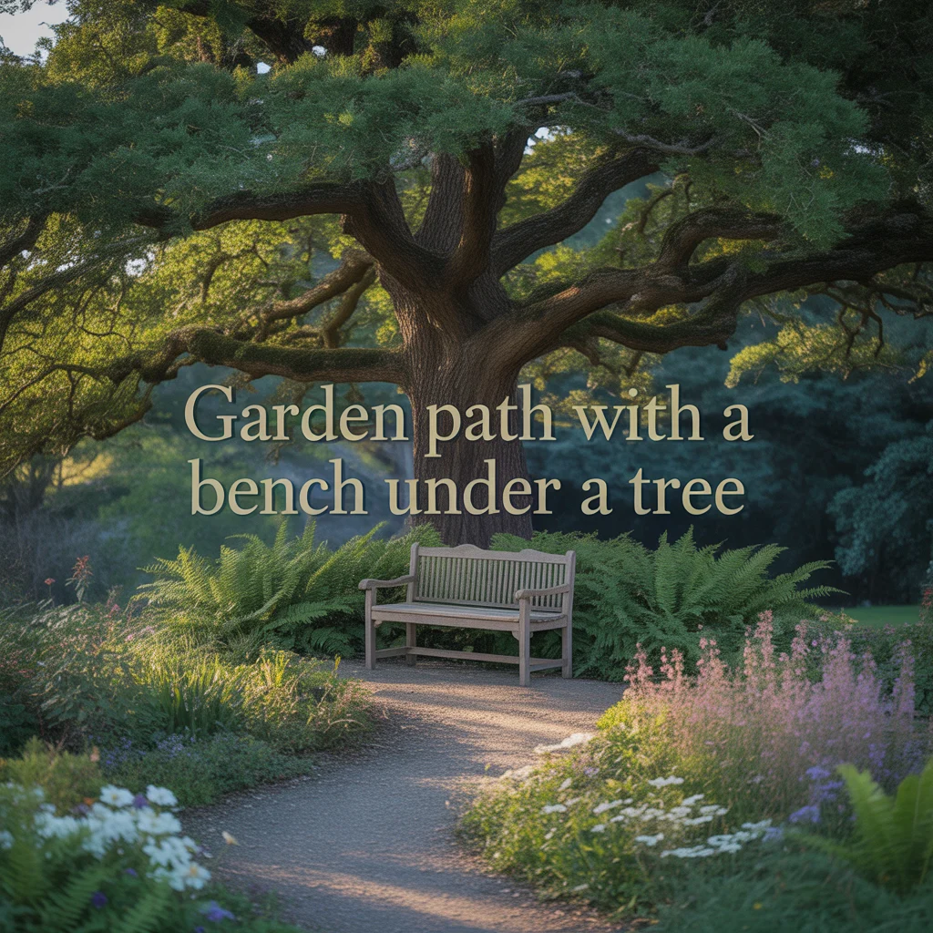 Garden Path With a Bench Under a Tree