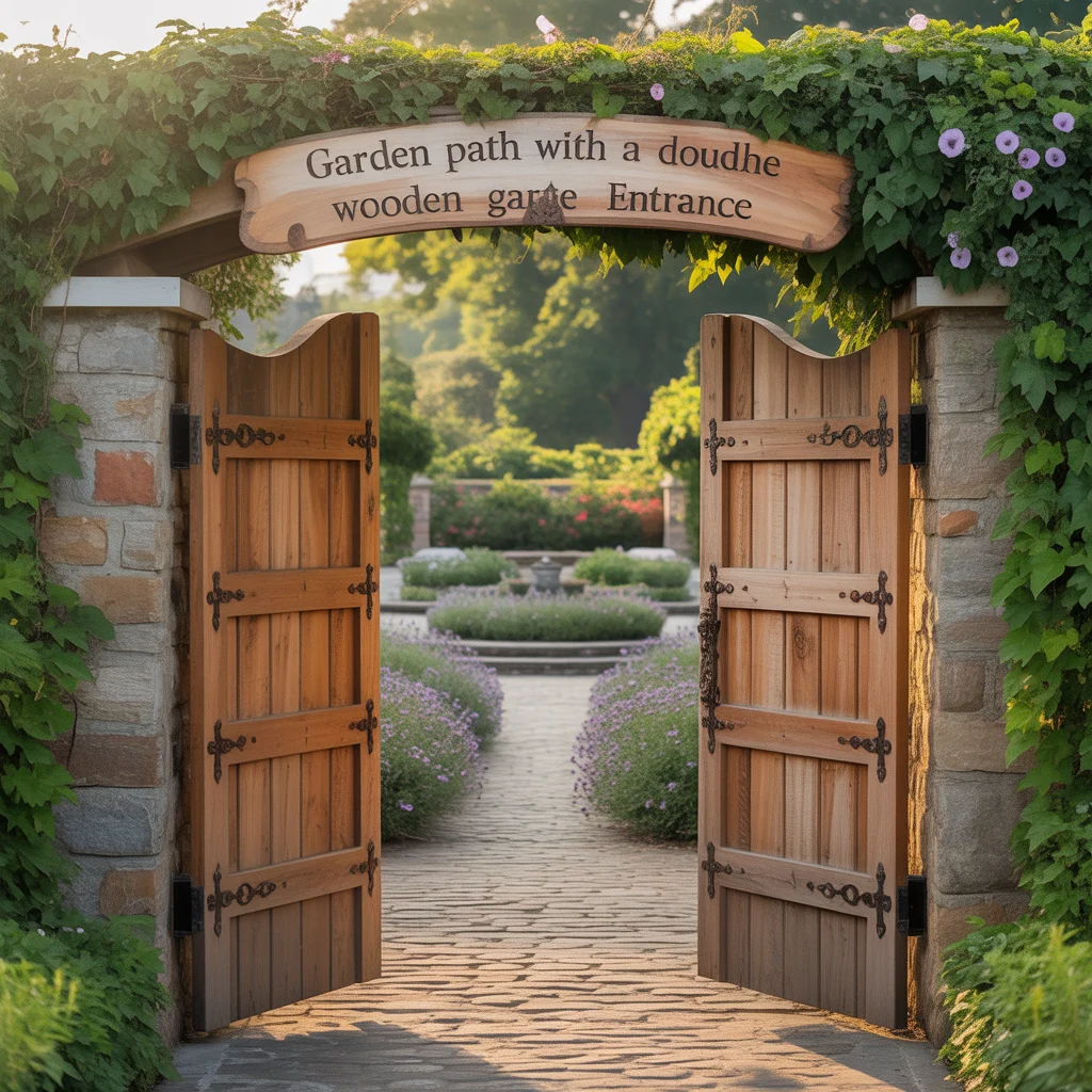 Garden Path With a Double wooden Gate Entrance