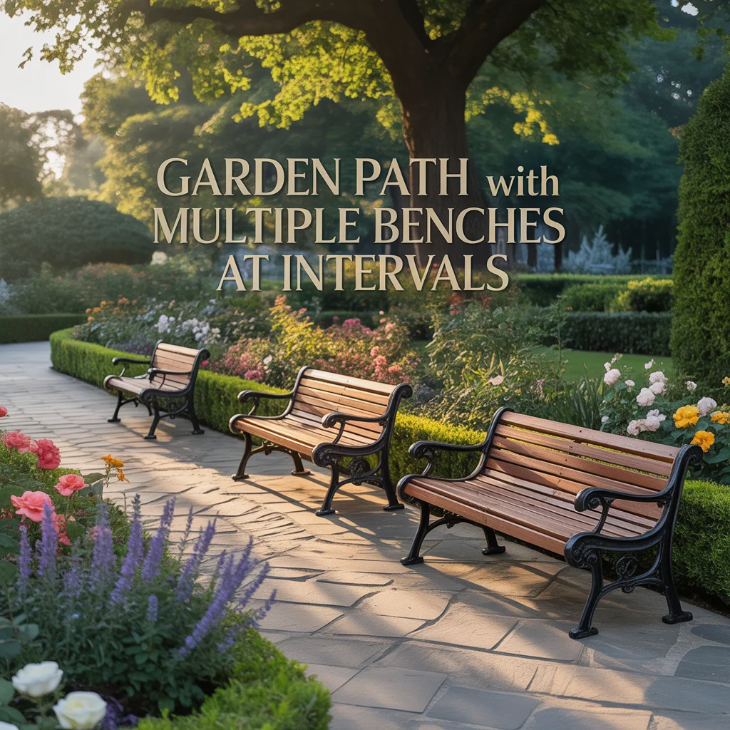 Garden Path With Multiple Benches at Intervals
