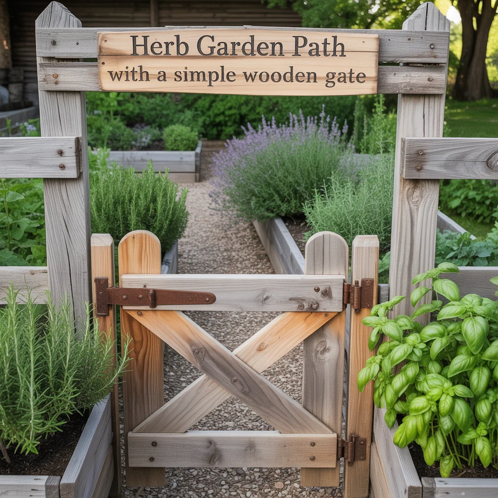Herb Garden Path With a Simple Wooden Gate