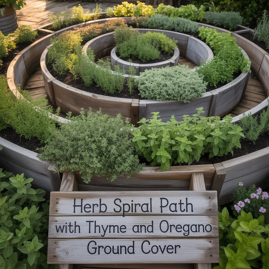 Herb Spiral Path With Thyme and Oregano Ground Cover