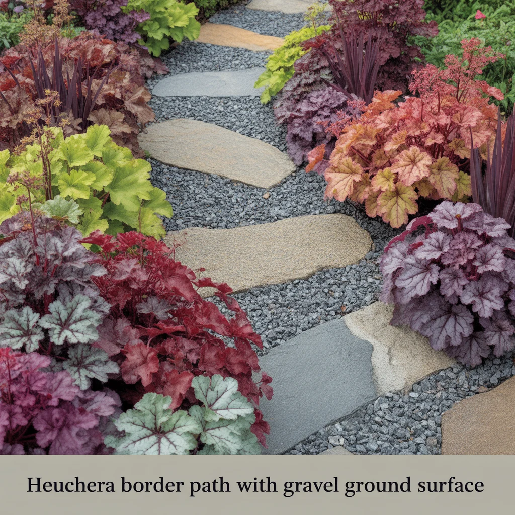 Heuchera Border Path With Gravel Ground Surface
