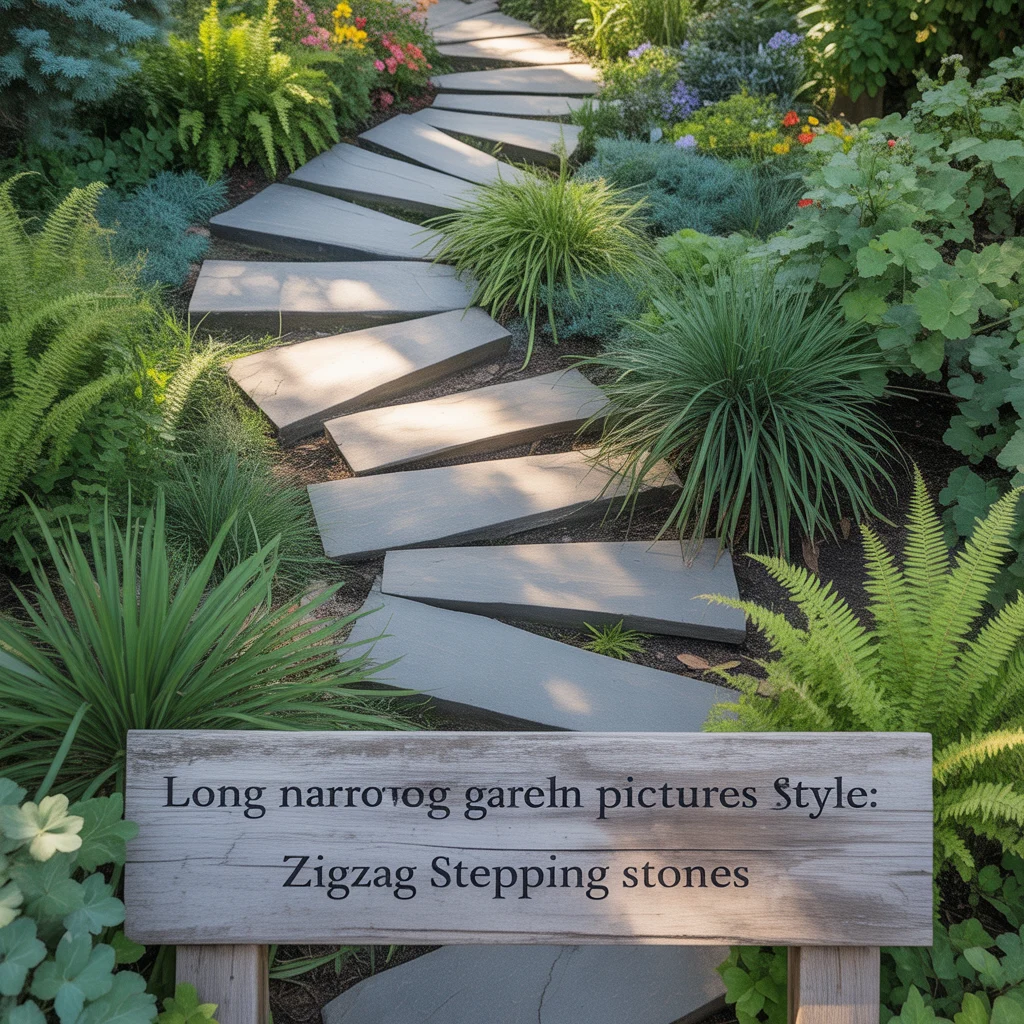 Long Narrow Garden Path Pictures Style: Zigzag Stepping Stones
