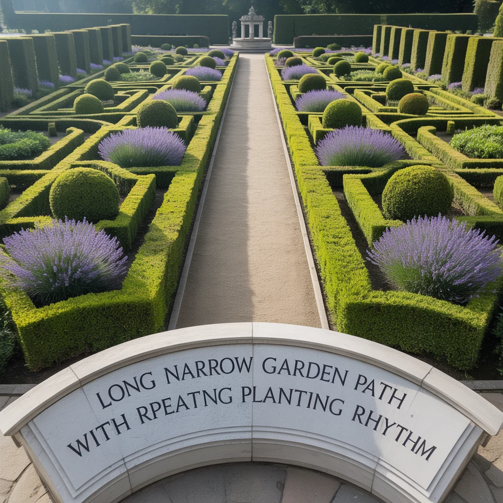 Long Narrow Garden Path With Repeating Planting Rhythm