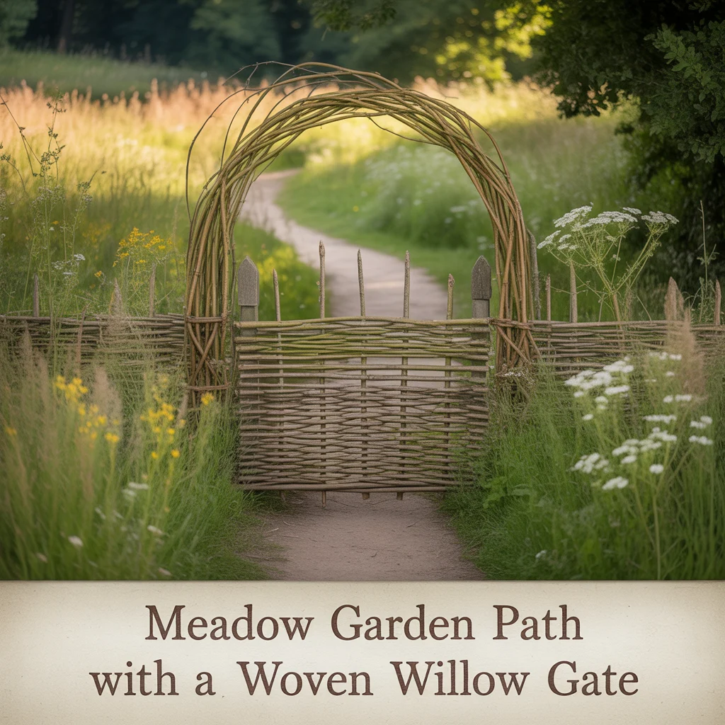 Meadow Garden Path With a Woven Willow Gate