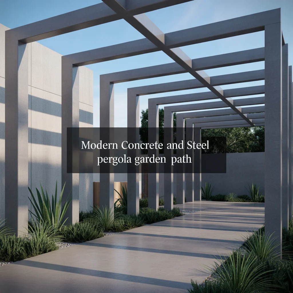 Modern Concrete and Steel Pergola Garden Path