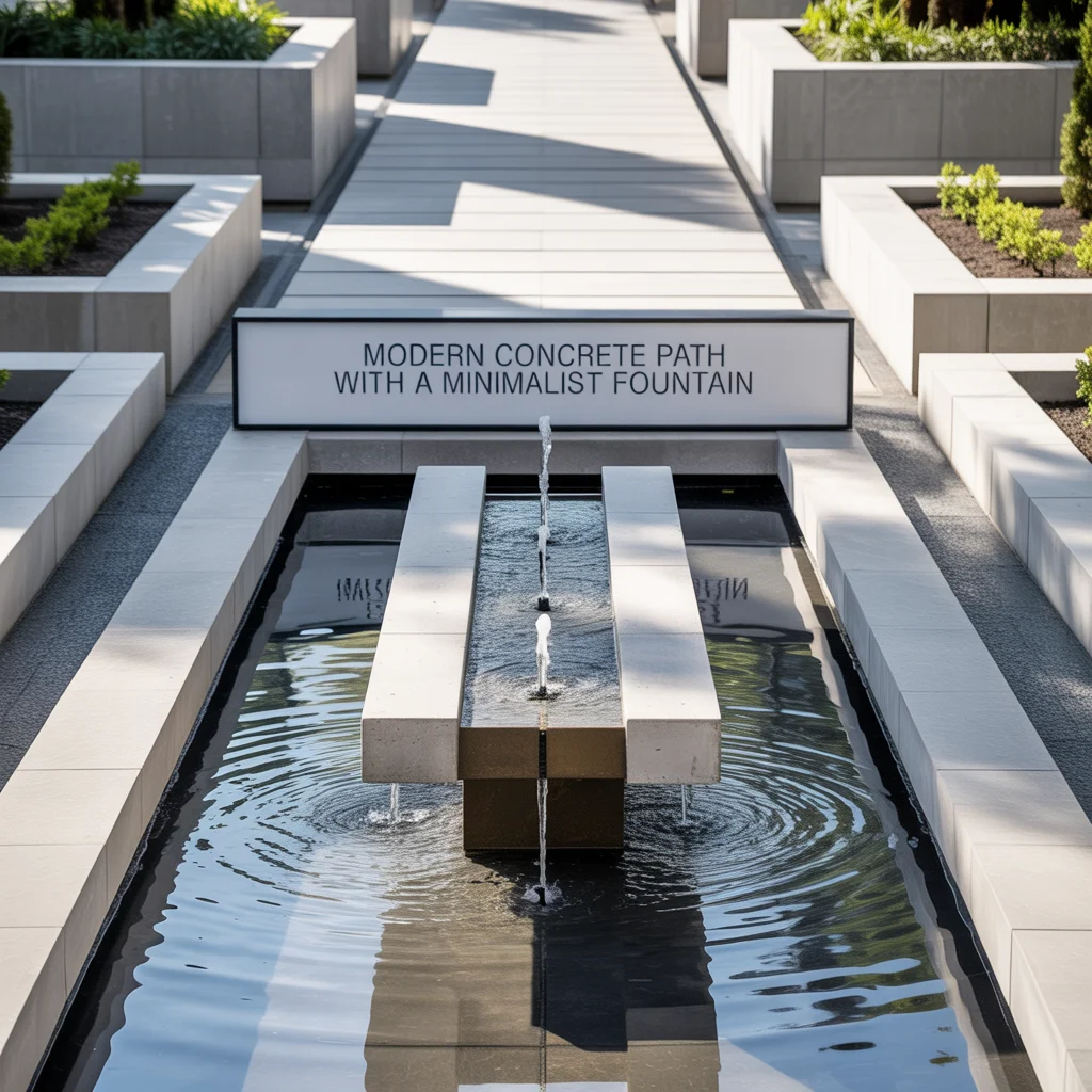 Modern Concrete Path With a Minimalist Fountain