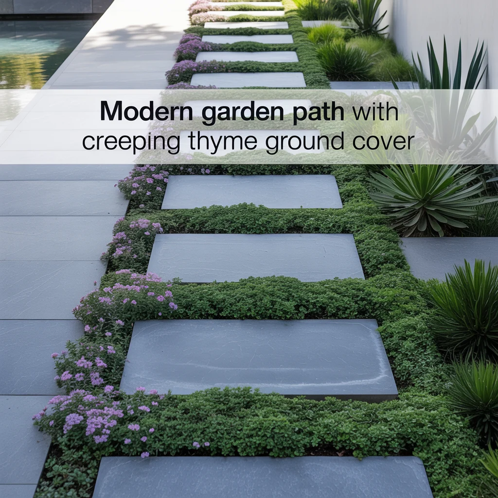 Modern Garden Path With Creeping Thyme Ground Cover