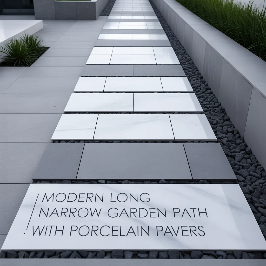 Modern Long Narrow Garden Path With Porcelain Pavers