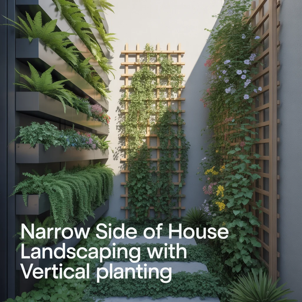 Narrow Side of House Landscaping With Vertical Planting