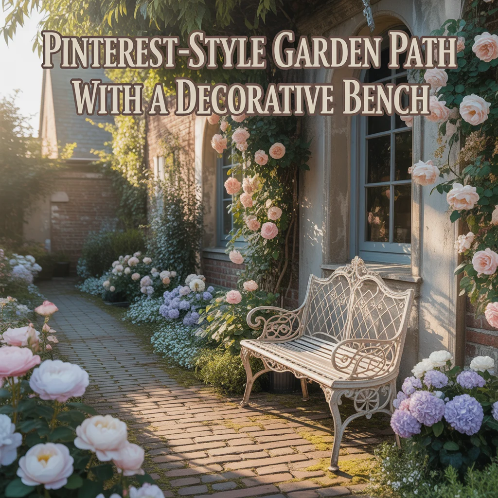 Pinterest-Style Garden Path With a Decorative Bench
