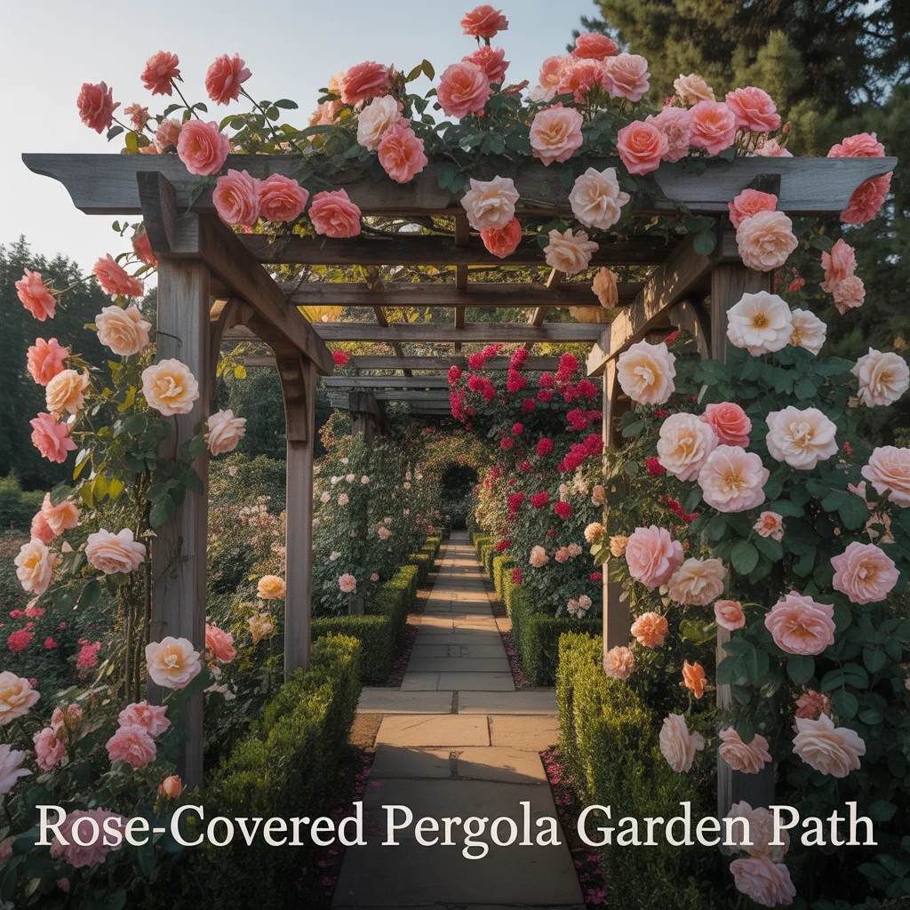 Rose-Covered Pergola Garden Path