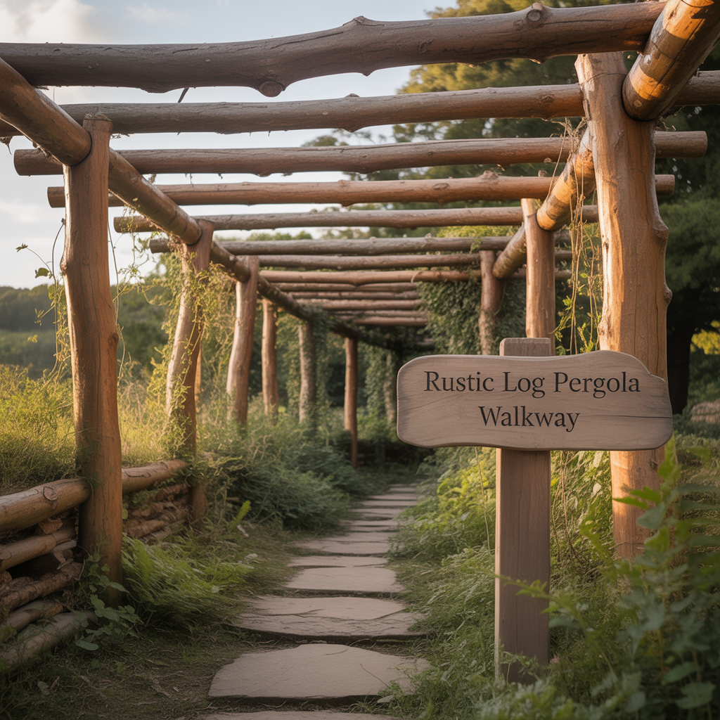 Rustic Log Pergola Walkway