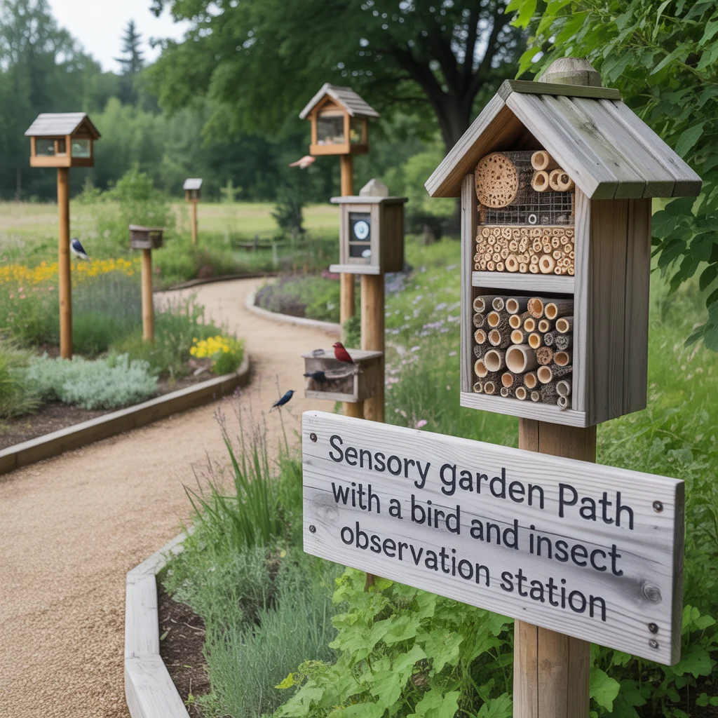 Sensory Garden Path With a Bird and Insect Observation Station