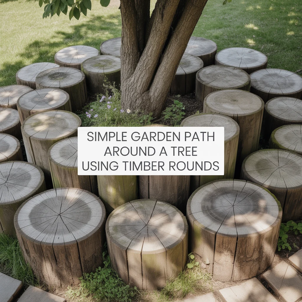 Simple Garden Path Around a Tree Using Timber Rounds
