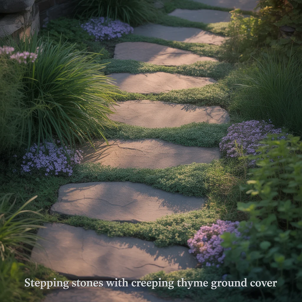 Stepping Stones With Creeping Thyme Ground Cover