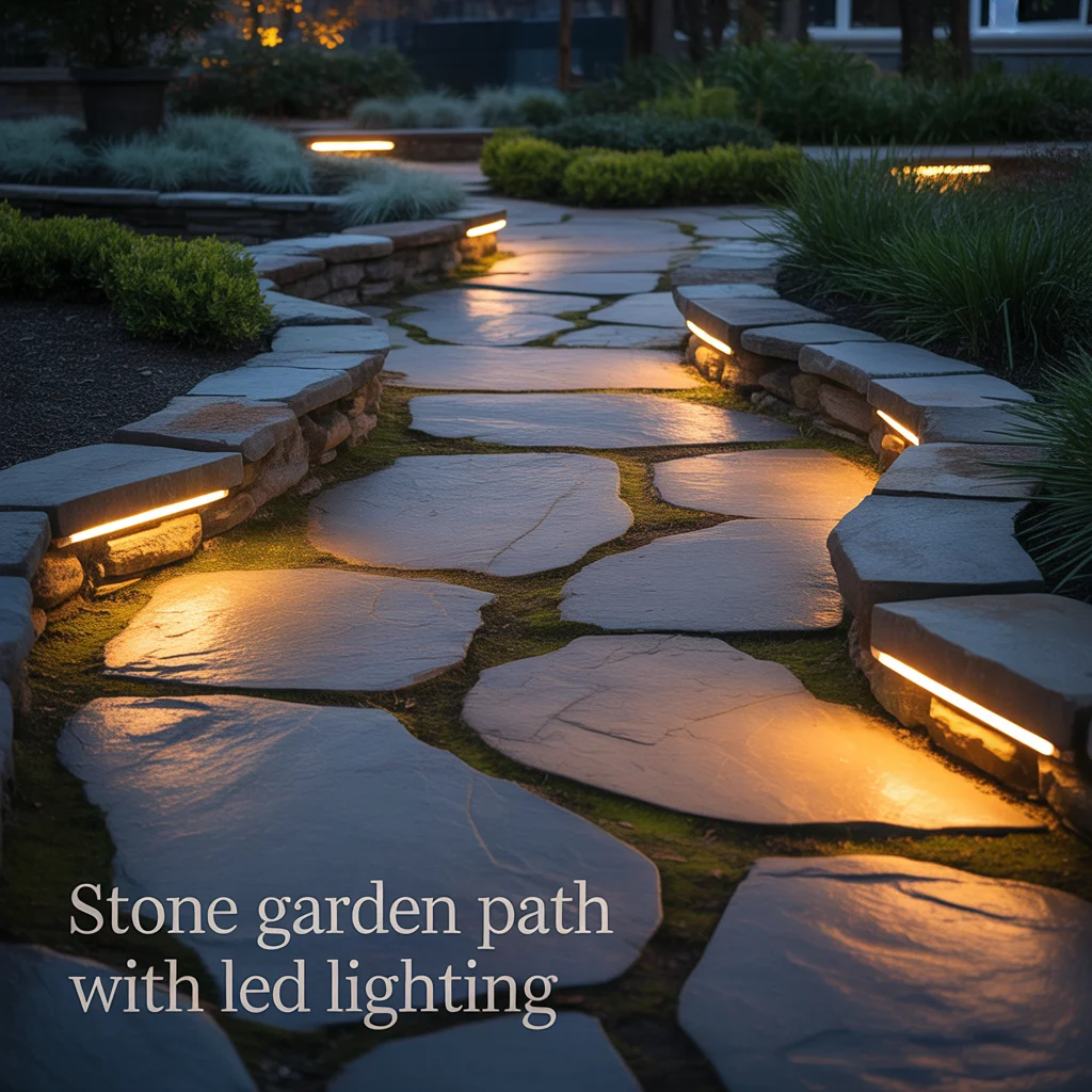 Stone Garden Path With LED Lighting