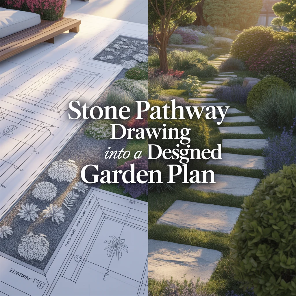 Stone Pathway Drawing Into a Designed Garden Plan