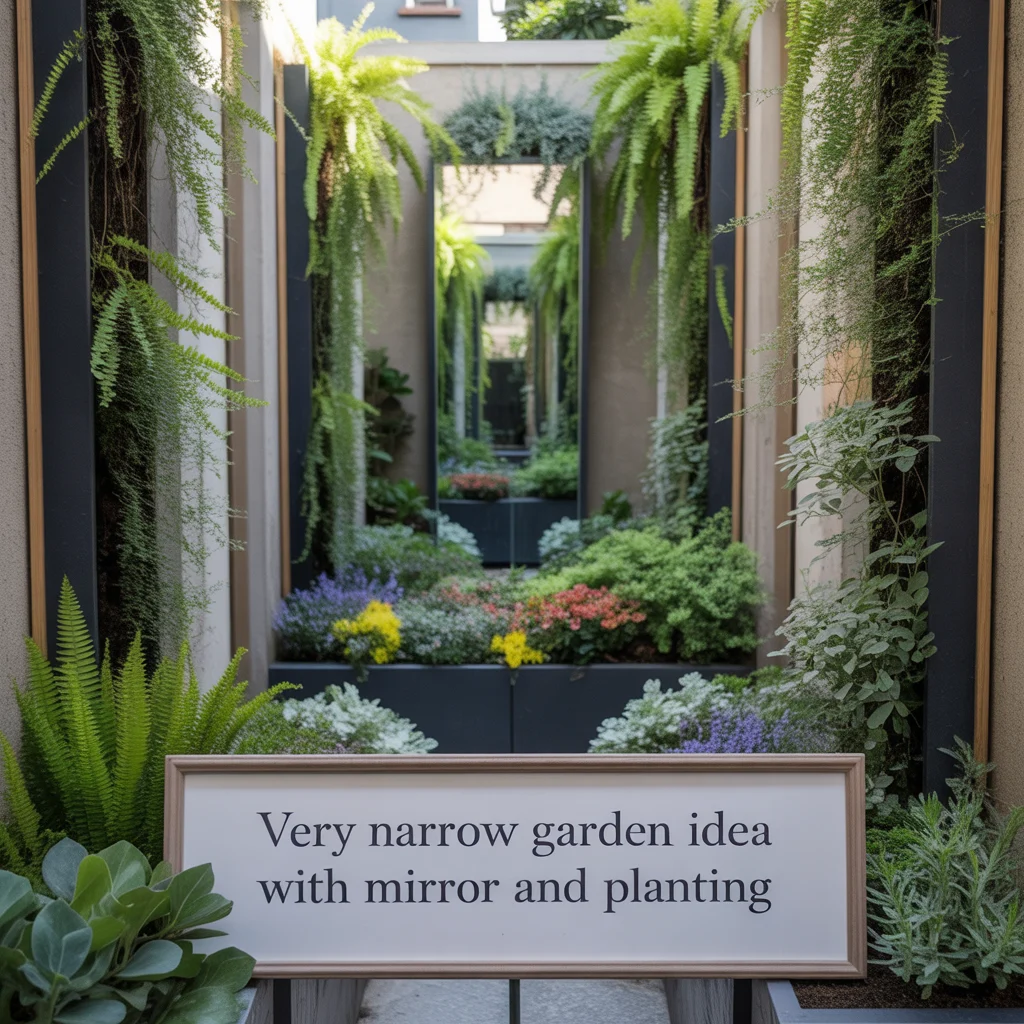 Very Narrow Garden Idea With Mirror and Planting