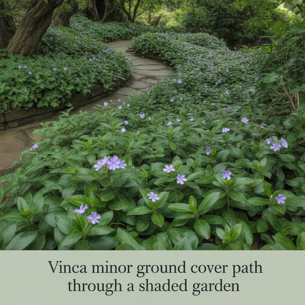 Vinca Minor Ground Cover Path Through a Shaded Garden