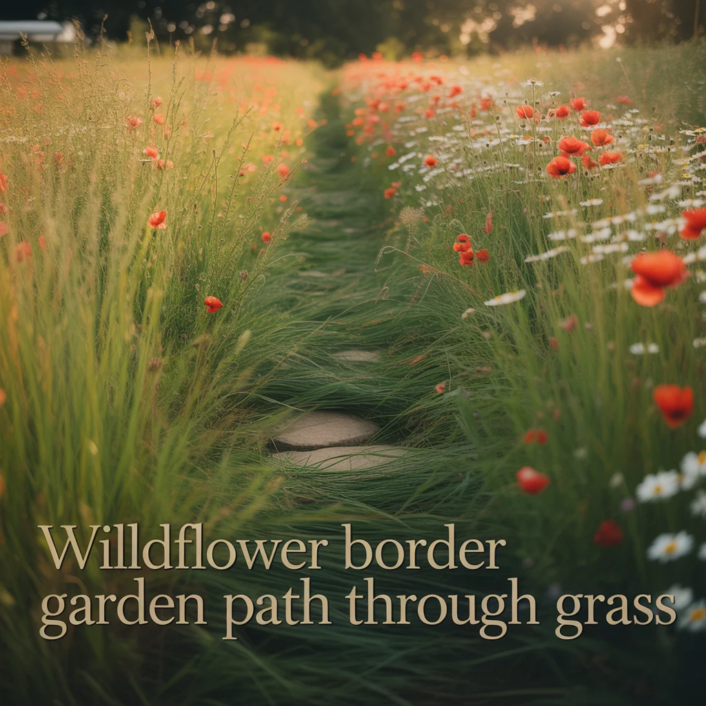 Wildflower Border Garden Path Through Grass