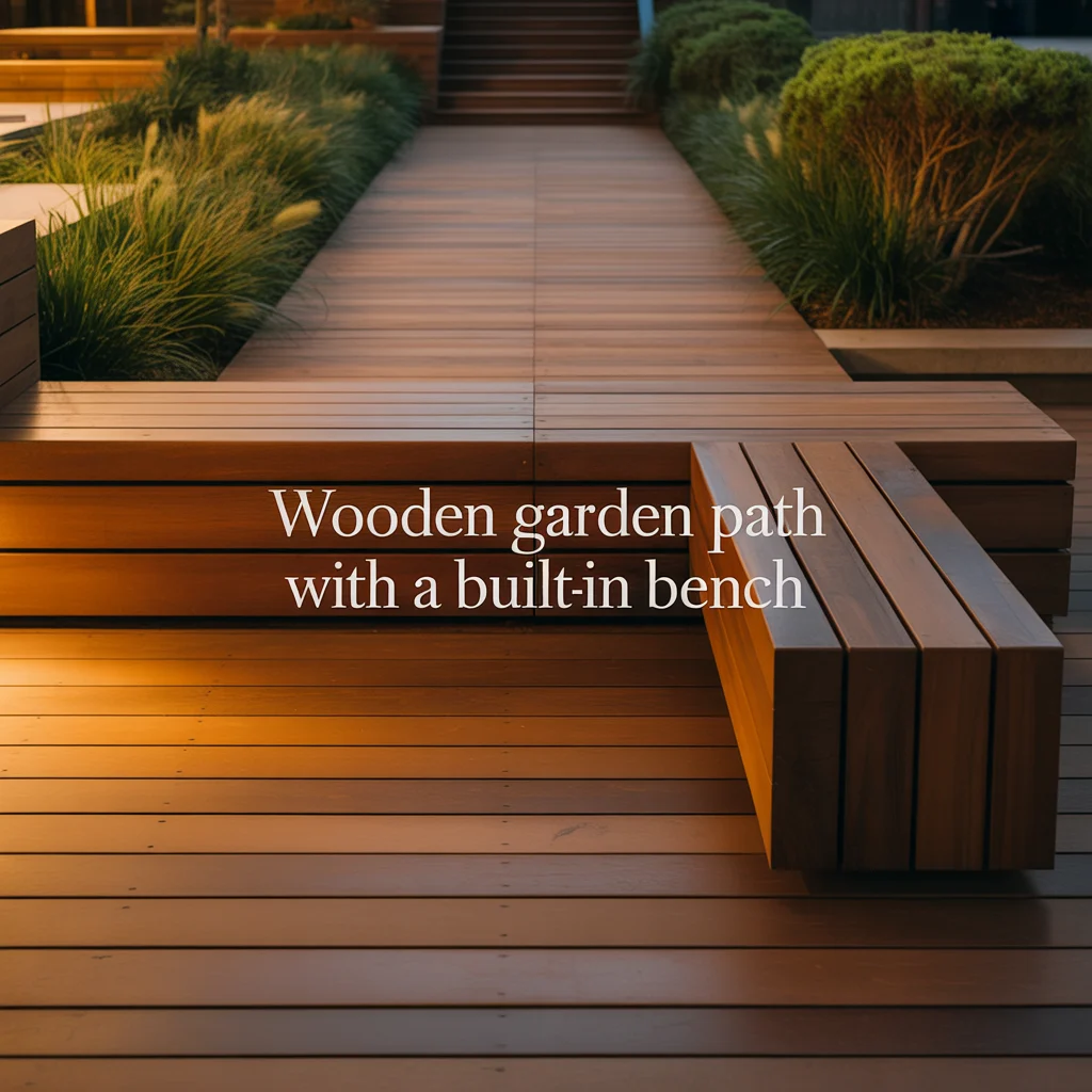 Wooden Garden Path With a Built-In Bench