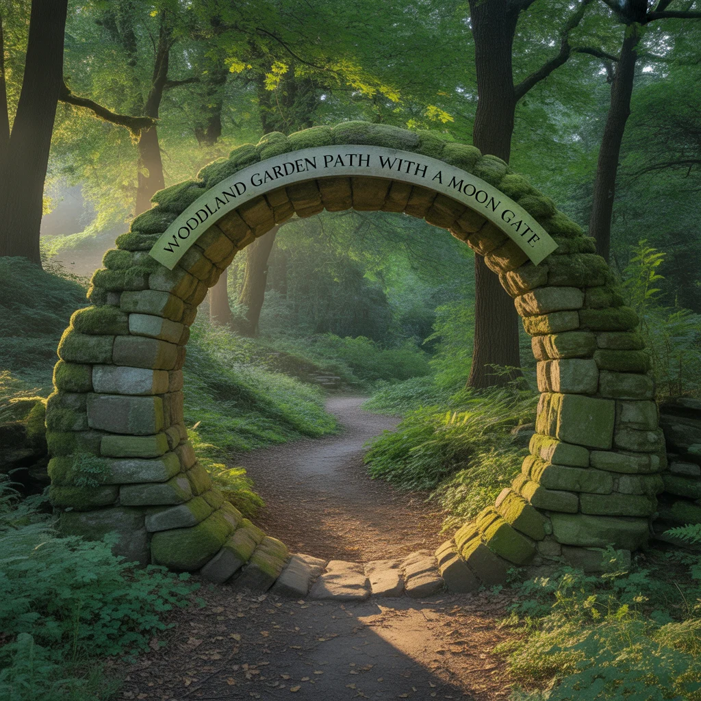 Woodland Garden Path With a Moon Gate