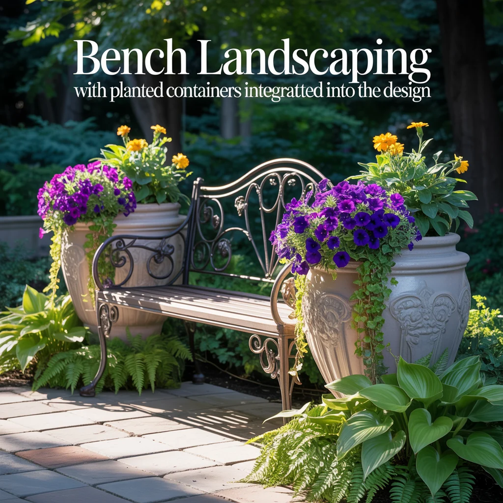 Bench Landscaping With Planted Containers Integrated Into the Design