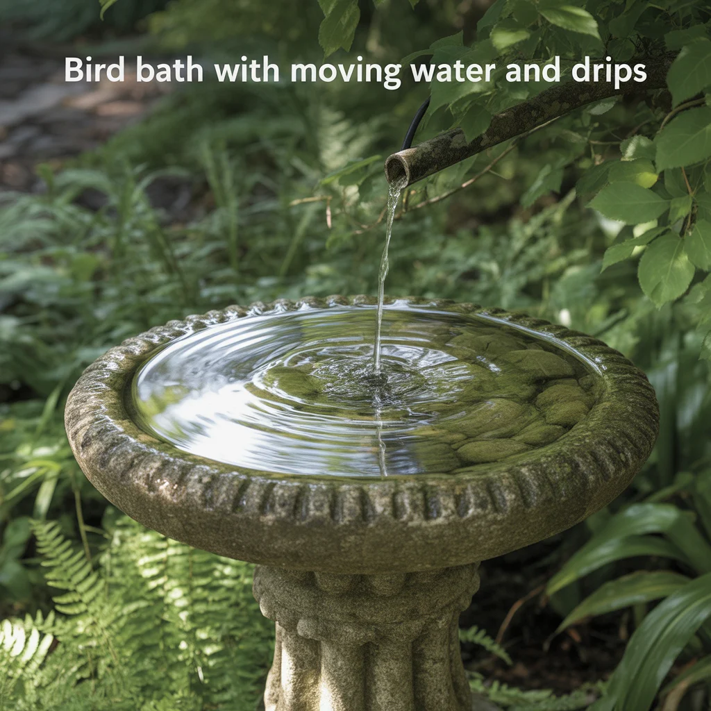 Bird Bath With Moving Water and Drips