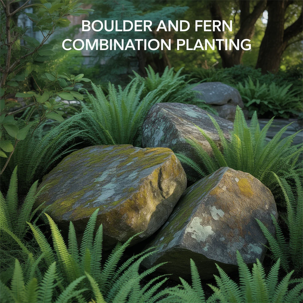 Boulder and Fern Combination Planting