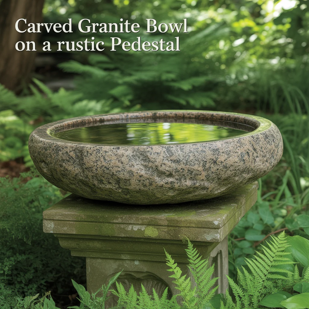 Carved Granite Bowl on a Rustic Pedestal
