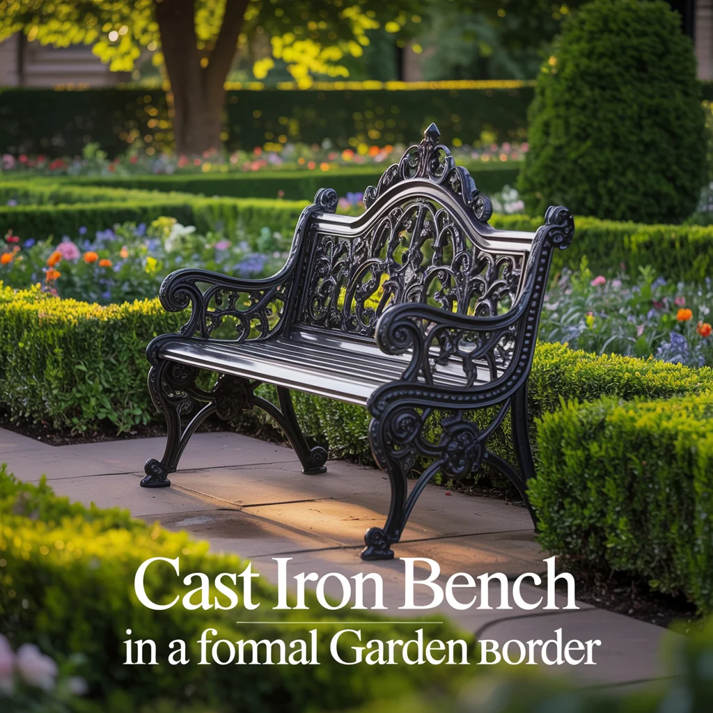 Cast Iron Bench in a Formal Garden Border