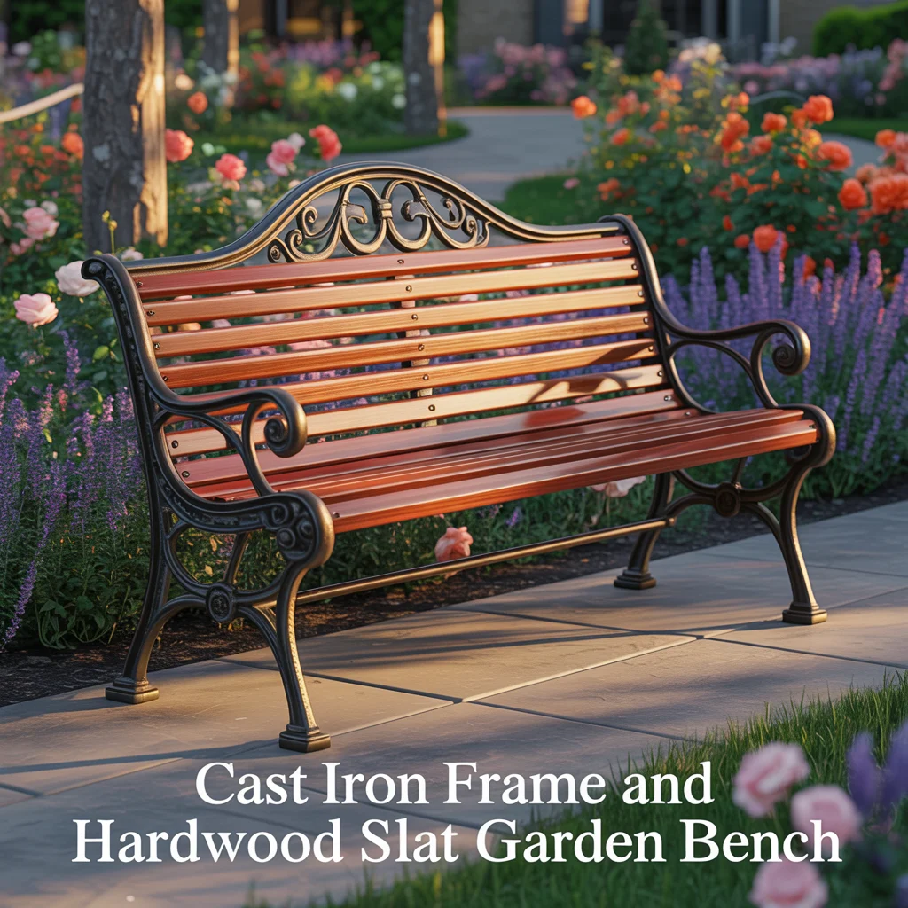 Cast Iron Frame and Hardwood Slat Garden Bench