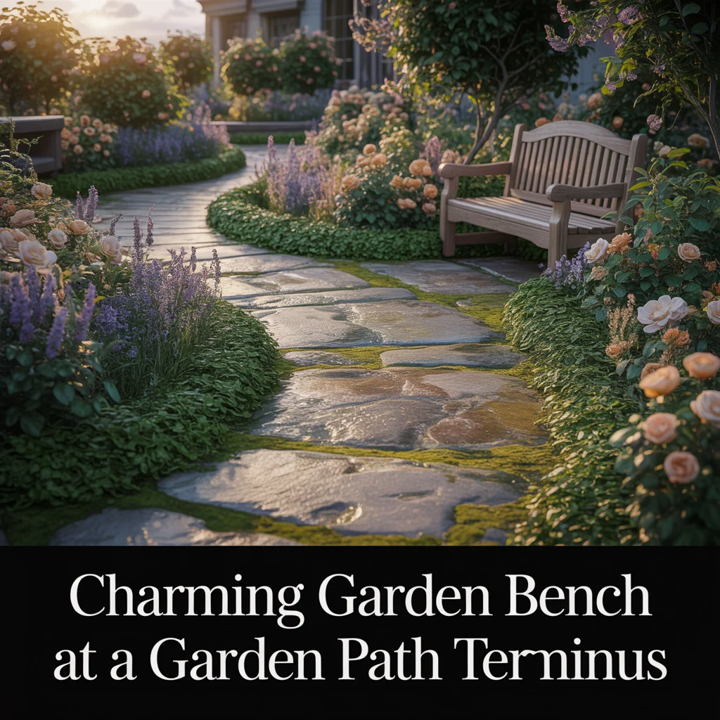Charming Garden Bench at a Garden Path Terminus