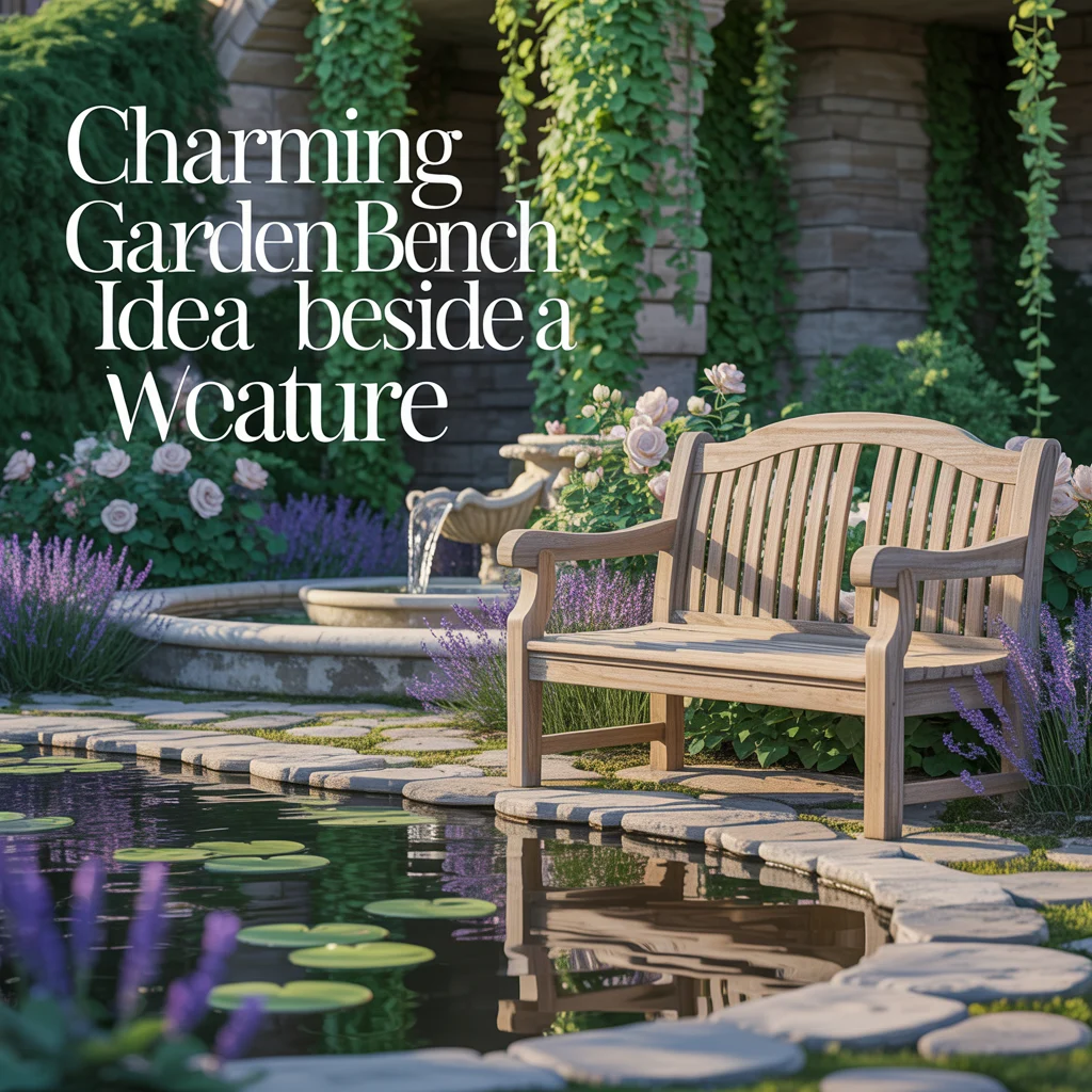 Charming Garden Bench Idea Beside a Water Feature