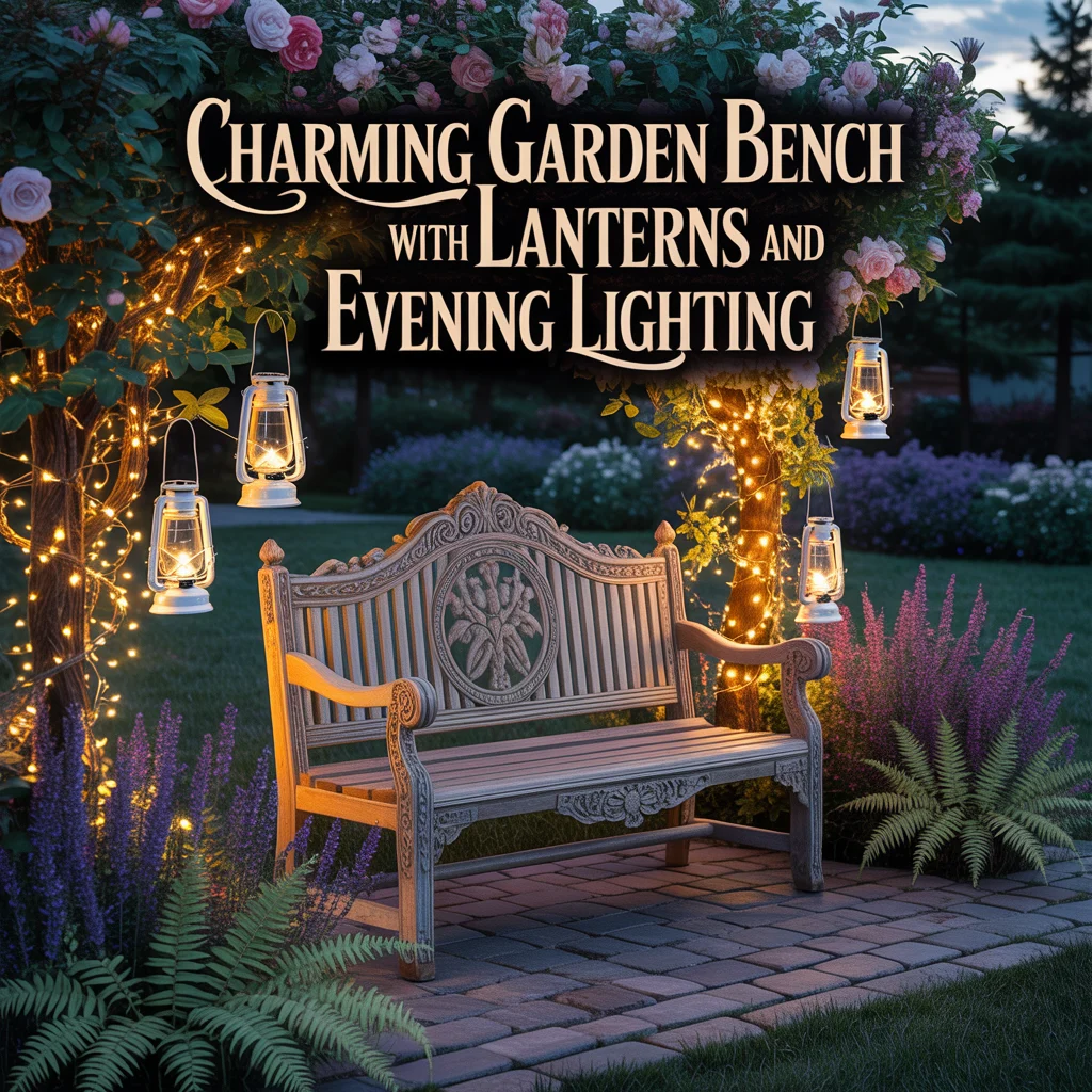 Charming Garden Bench With Lanterns and Evening Lighting