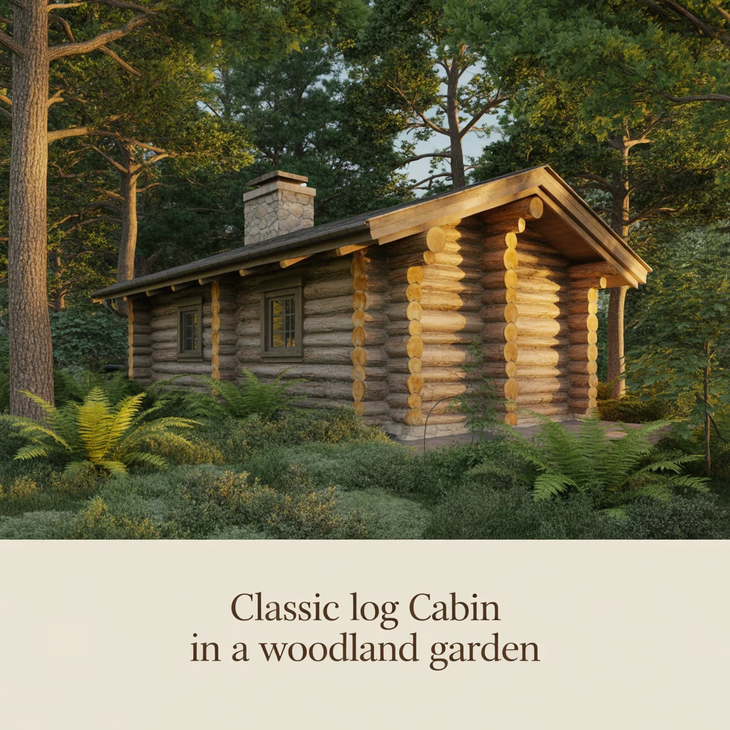 Classic Log Cabin in a Woodland Garden