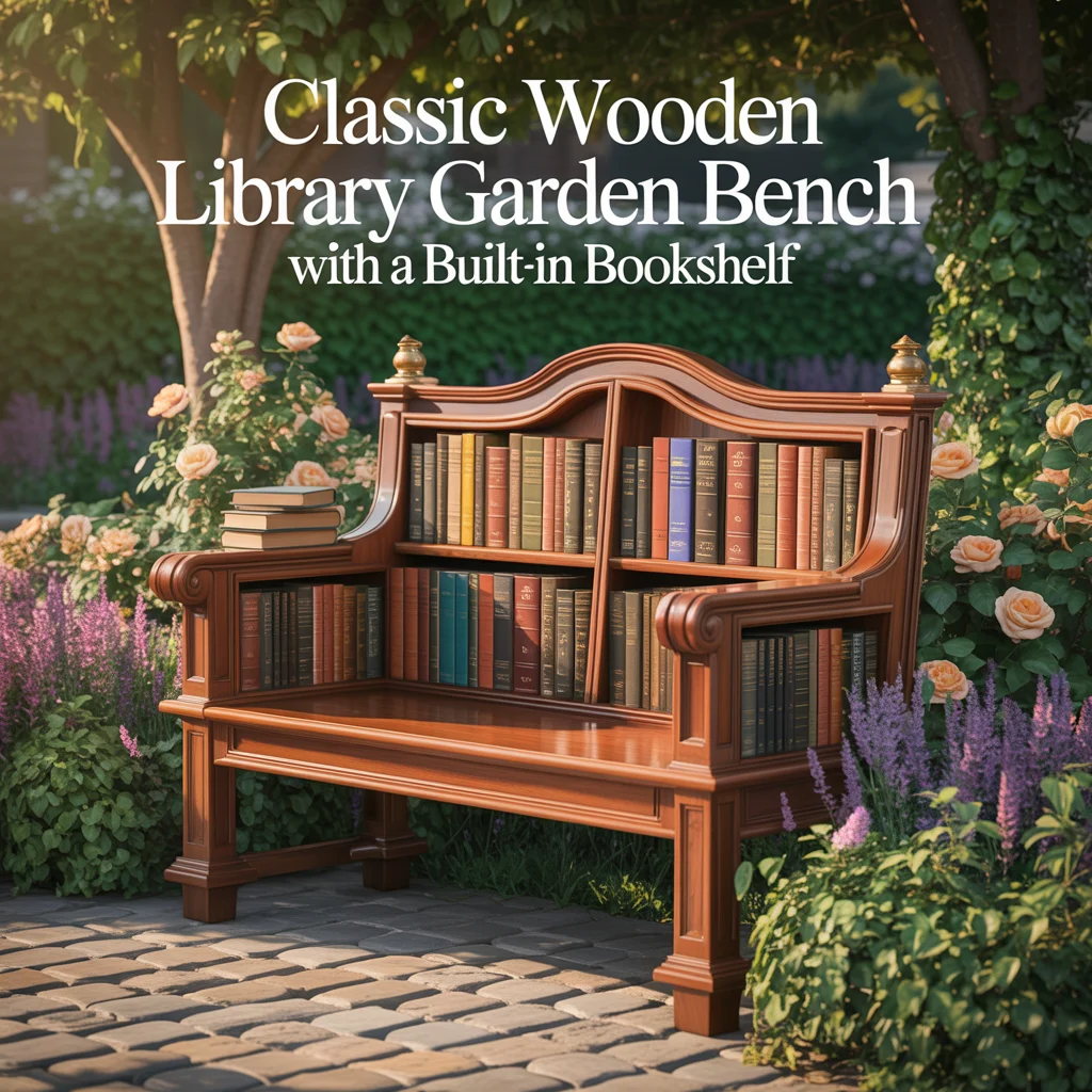 Classic Wooden Library Garden Bench With a Built-In Bookshelf
