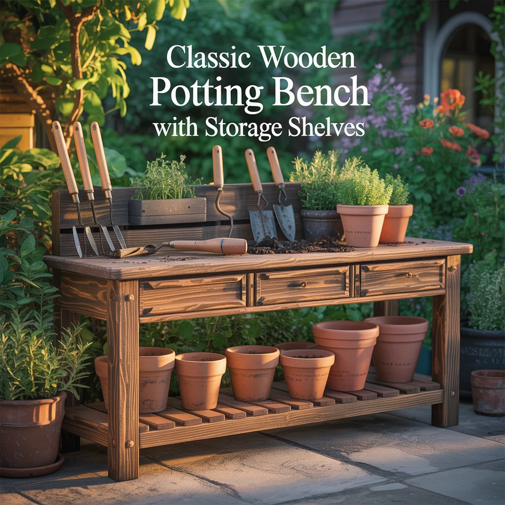 Classic Wooden Potting Bench With Storage Shelves